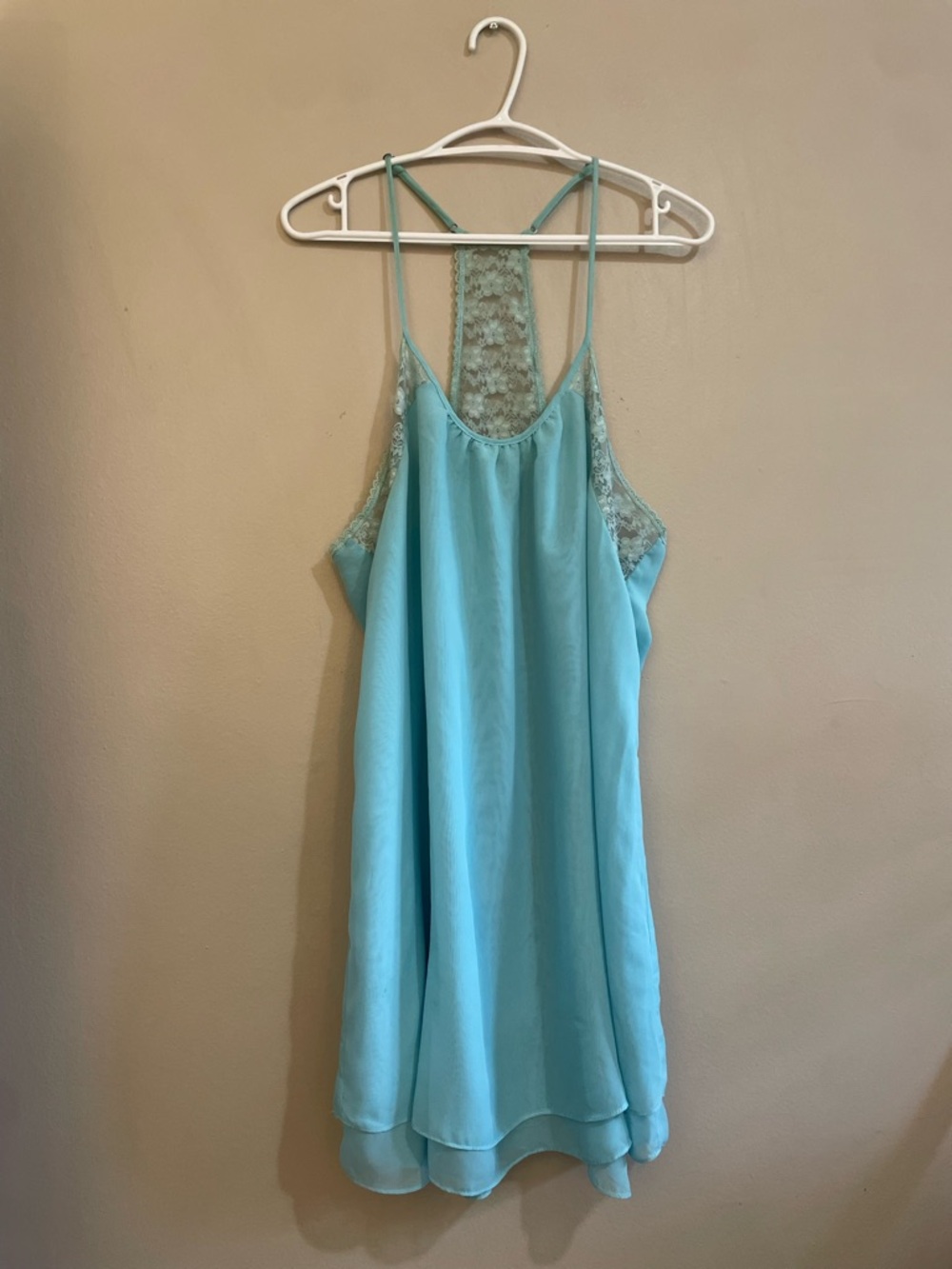 4/$20➡️ La Vie En Rose Aqua Blue Lace-Back Chemise – Size XL Fair *Flaw - Picture 2 of 15